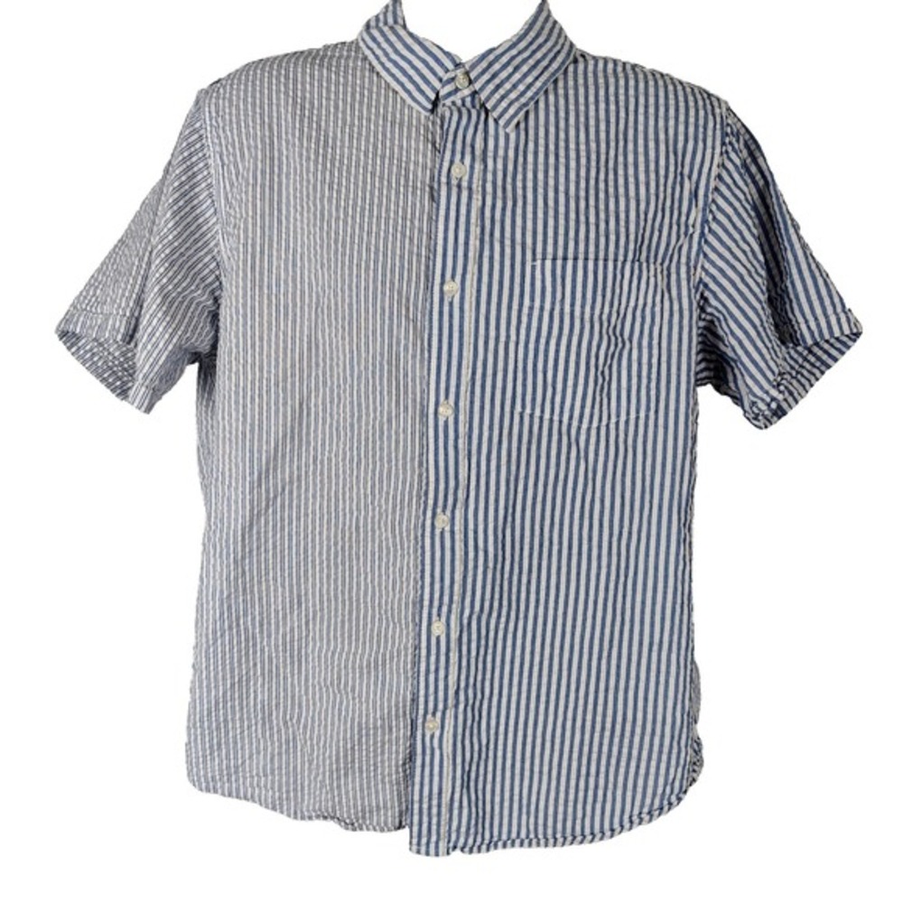 Free Assembly X L Seersucker Striped Short Sleeve Men's Shirt Button‎ Up...